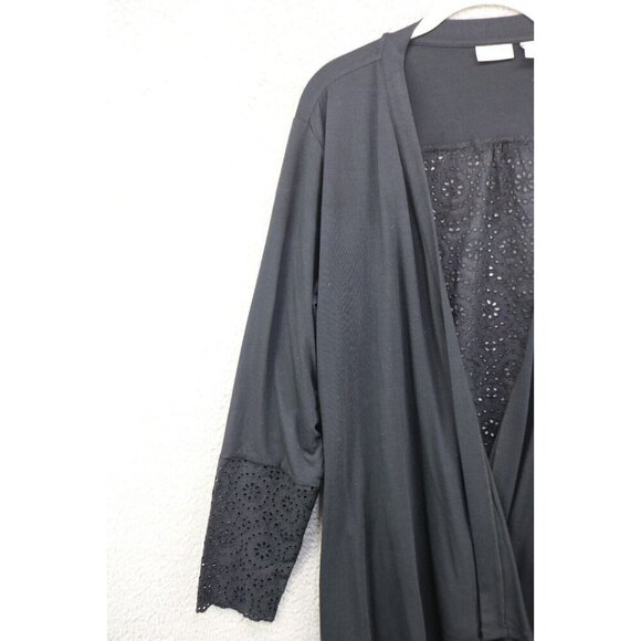 LOGO by Lori Goldstein Black Eyelet Long Cardigan-Size Large-Pockets - Picture 3 of 12